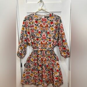Code x Mode dress 3/4 Ballon Sleeves  tie belt  Botanical Print Size M Cotton